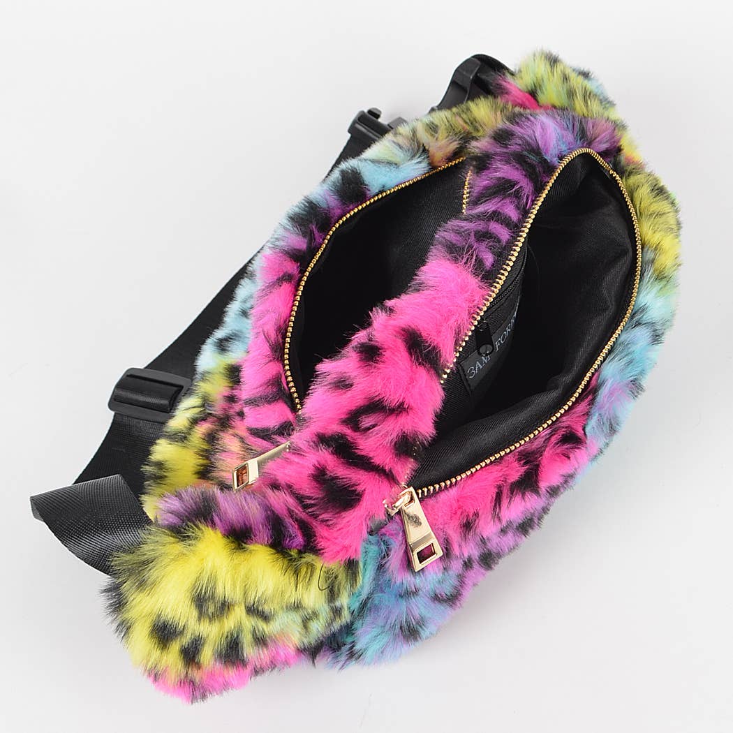 Rainbow Leopard Faux Fur Fanny Pack