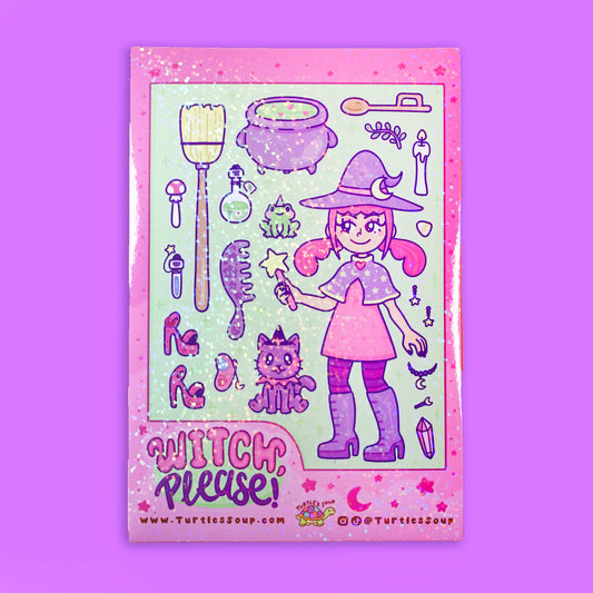 Dress Up Witch Doll Cute Stationery Vinyl Sticker Sheet