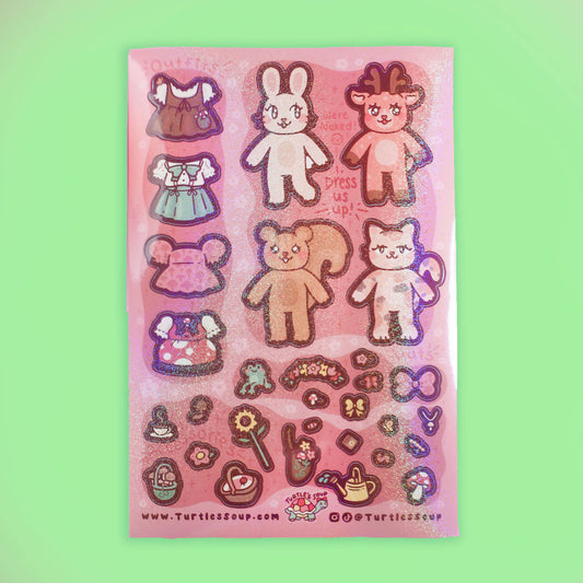 Cottagecore Animal Dresses Vinyl Sticker Sheet