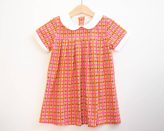 Pink Plaid Peter Pan Collar Girls Dress