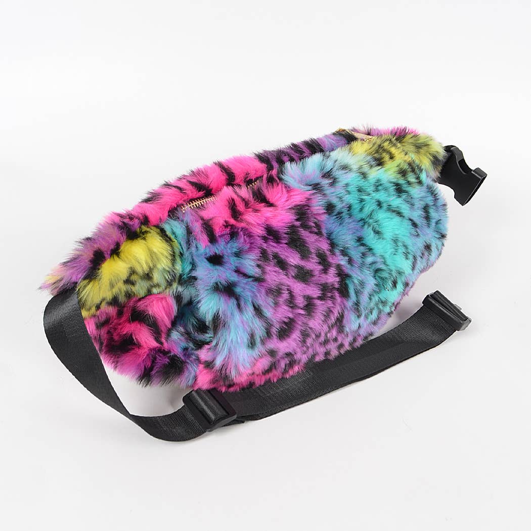 Rainbow Leopard Faux Fur Fanny Pack