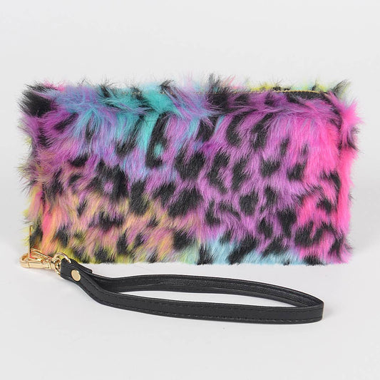 Rainbow Leopard Print Fur Wallet