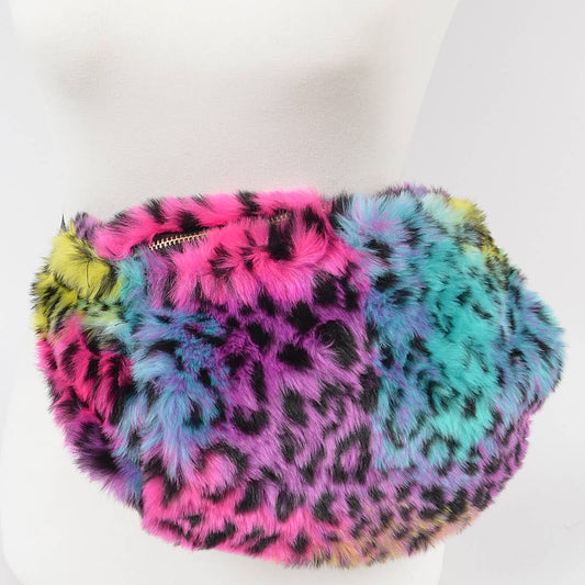 Rainbow Leopard Faux Fur Fanny Pack