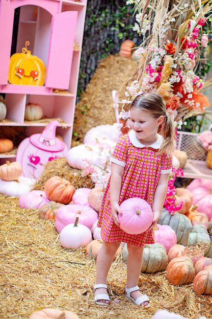 Pink Plaid Peter Pan Collar Girls Dress