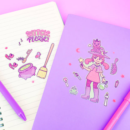 Dress Up Witch Doll Cute Stationery Vinyl Sticker Sheet