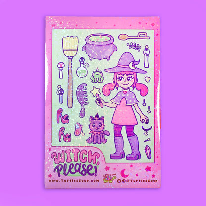 Dress Up Witch Doll Cute Stationery Vinyl Sticker Sheet
