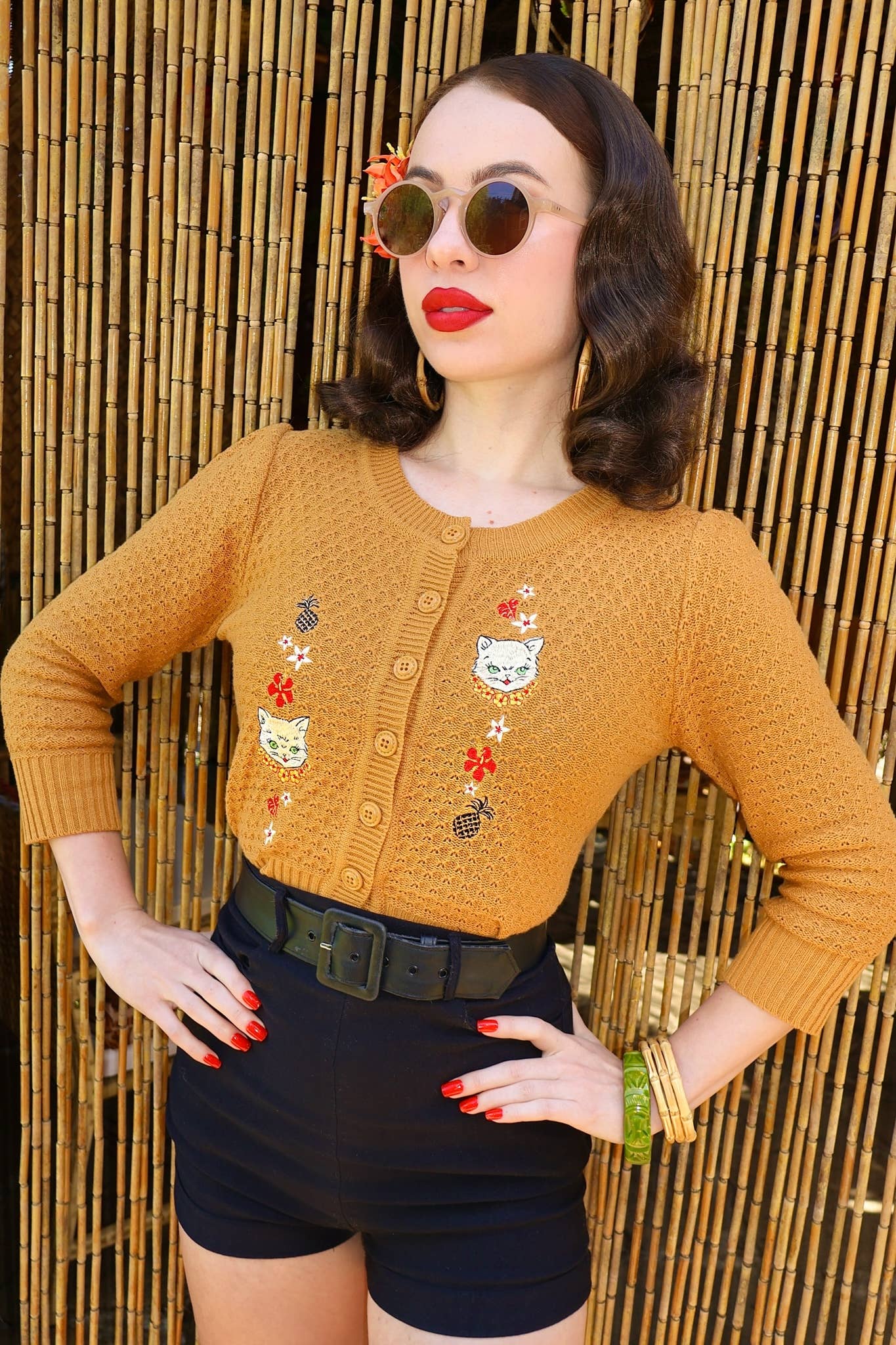 Aloha Cats Cropped Cardigan