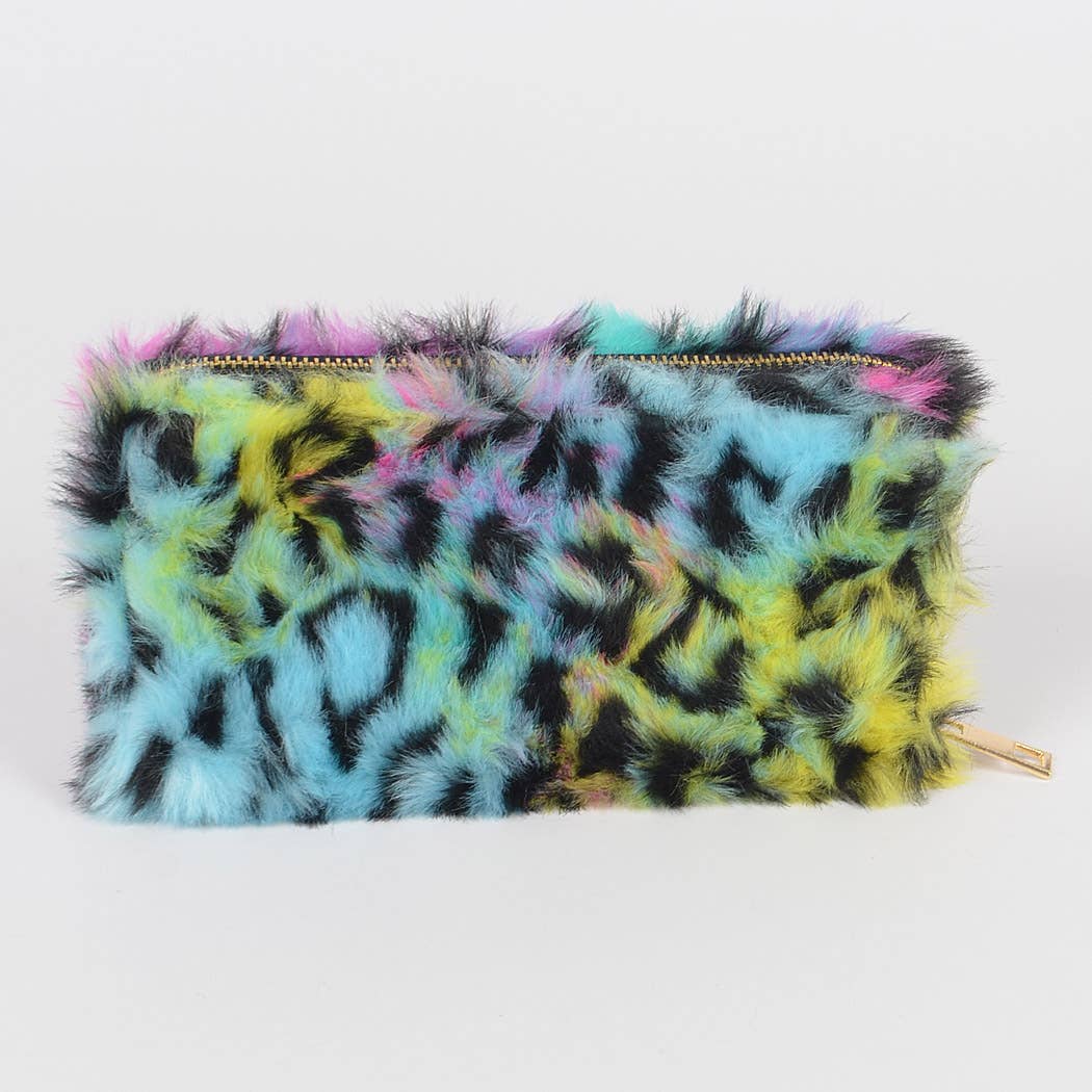 Rainbow Leopard Print Fur Wallet