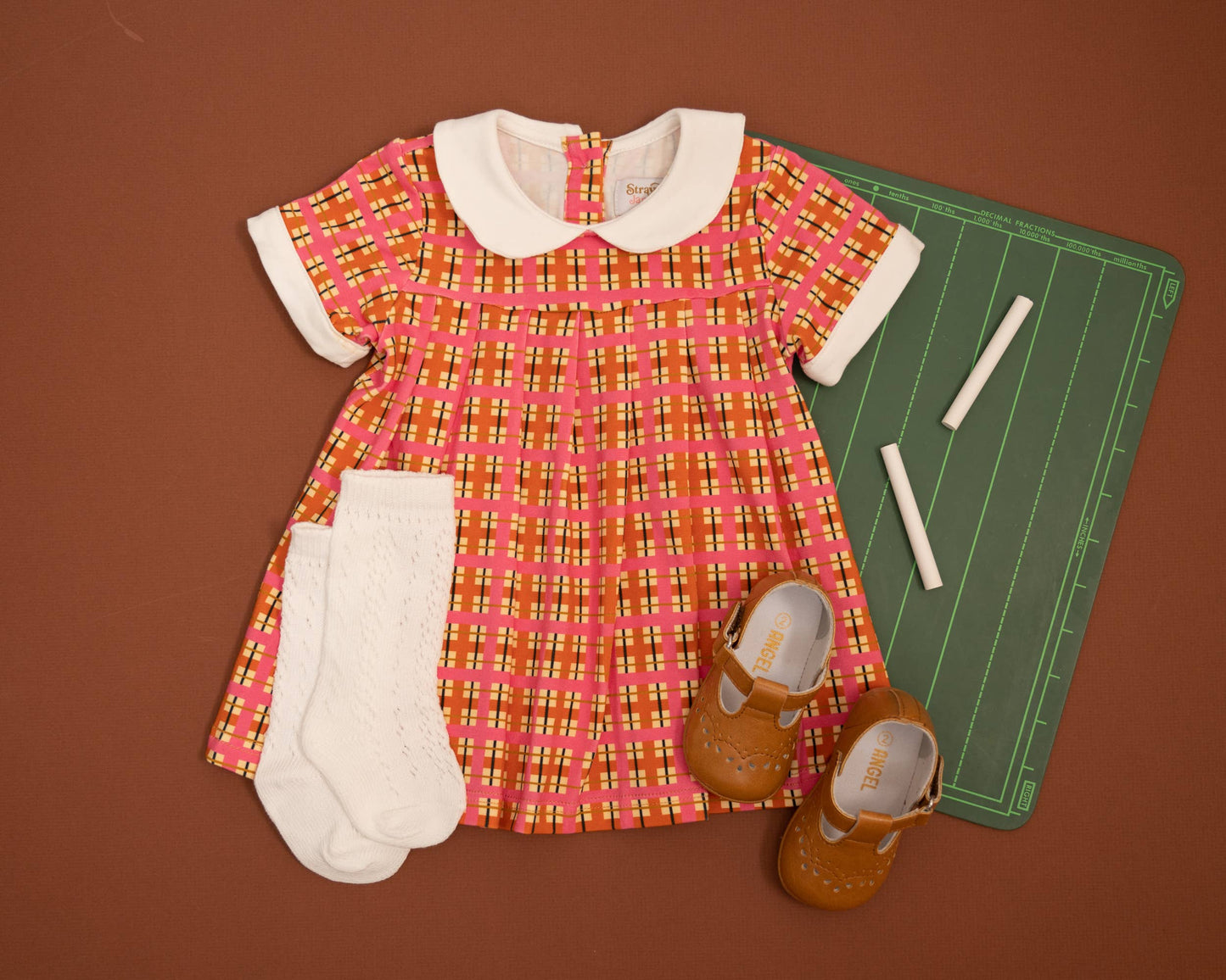 Pink Plaid Peter Pan Collar Girls Dress