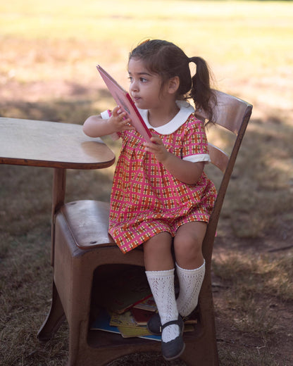 Pink Plaid Peter Pan Collar Girls Dress