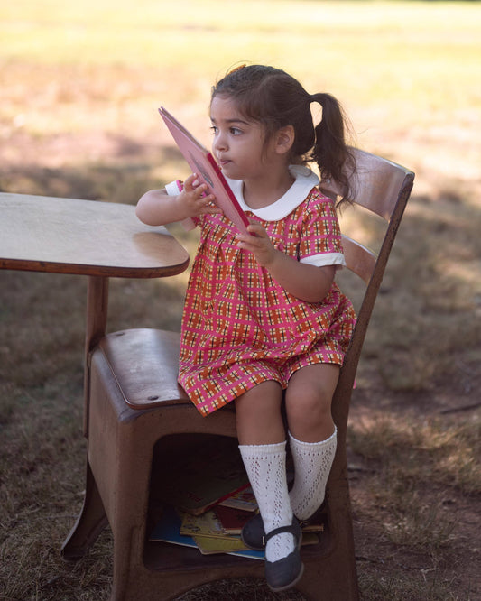 Pink Plaid Peter Pan Collar Girls Dress