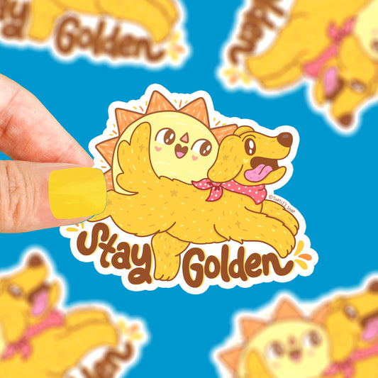 Stay Golden Retriever Dog Pup Water Bottle Vinyl Sticker