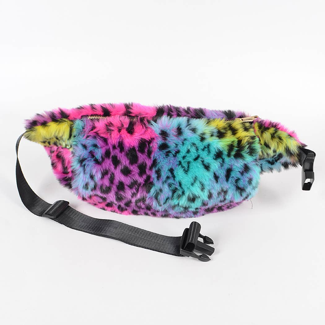 Rainbow Leopard Faux Fur Fanny Pack