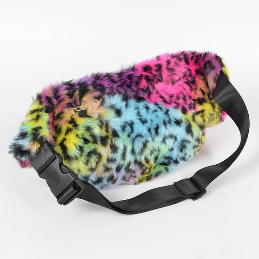 Rainbow Leopard Faux Fur Fanny Pack