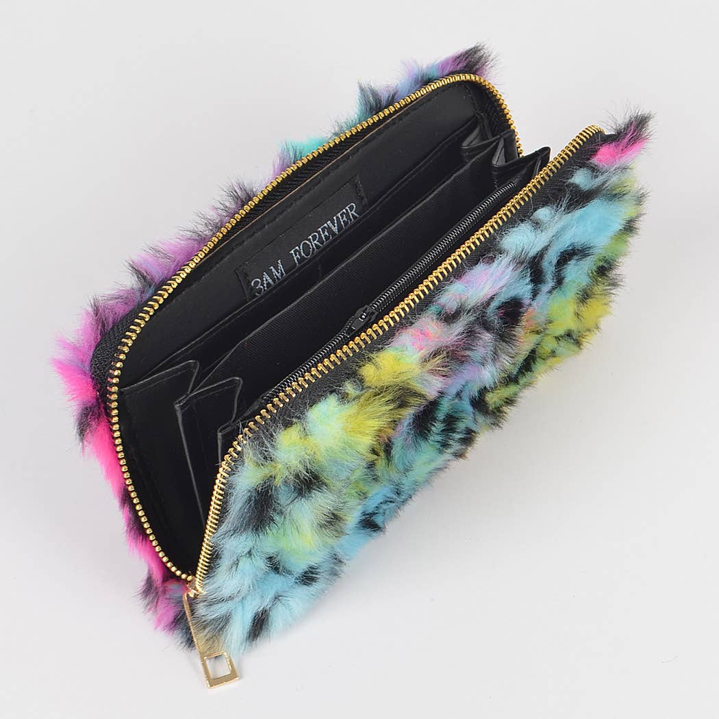 Rainbow Leopard Print Fur Wallet