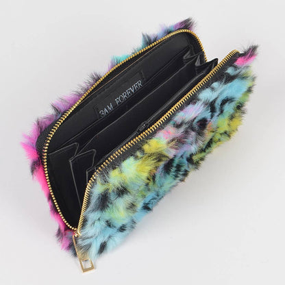Rainbow Leopard Print Fur Wallet