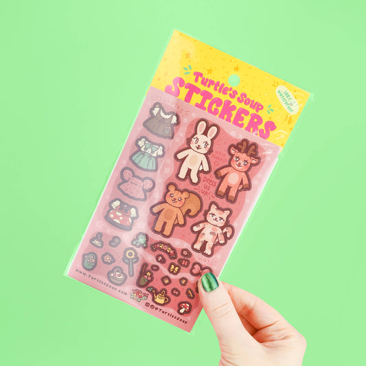 Cottagecore Animal Dresses Vinyl Sticker Sheet