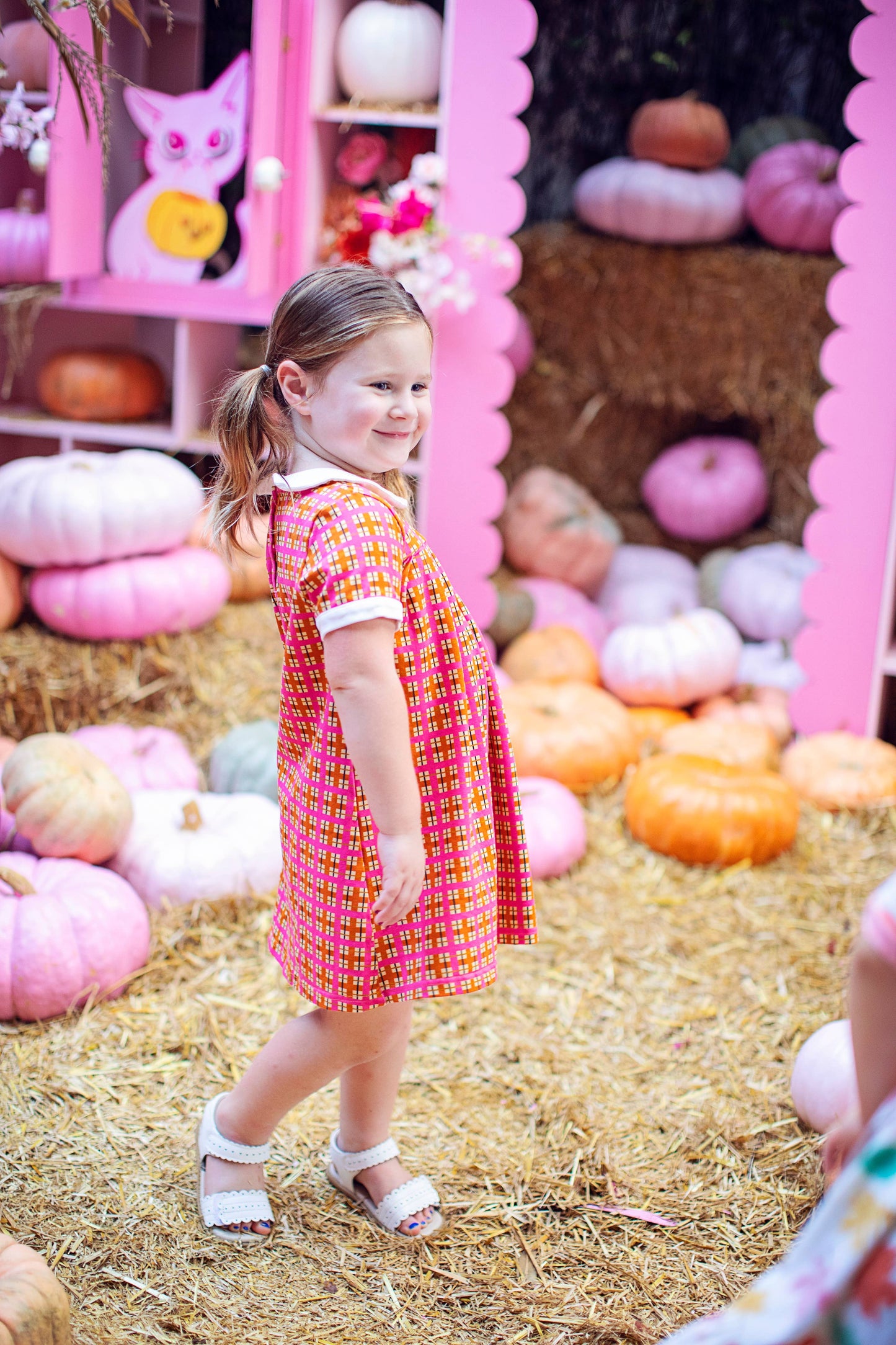 Pink Plaid Peter Pan Collar Girls Dress