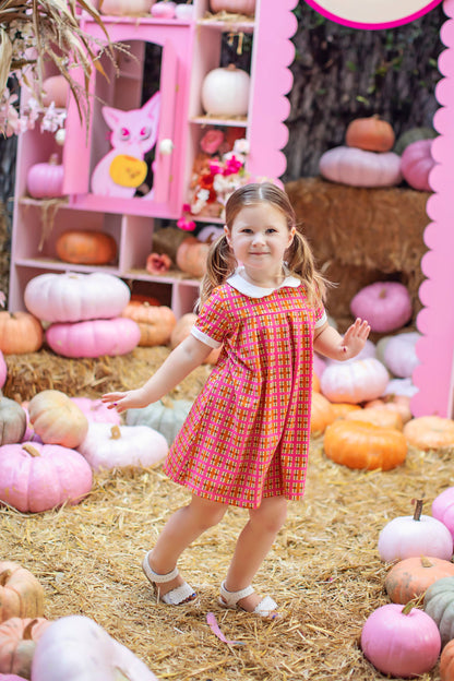 Pink Plaid Peter Pan Collar Girls Dress