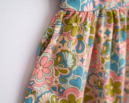 60s Psychedelic Floral Puff Sleeve Dress