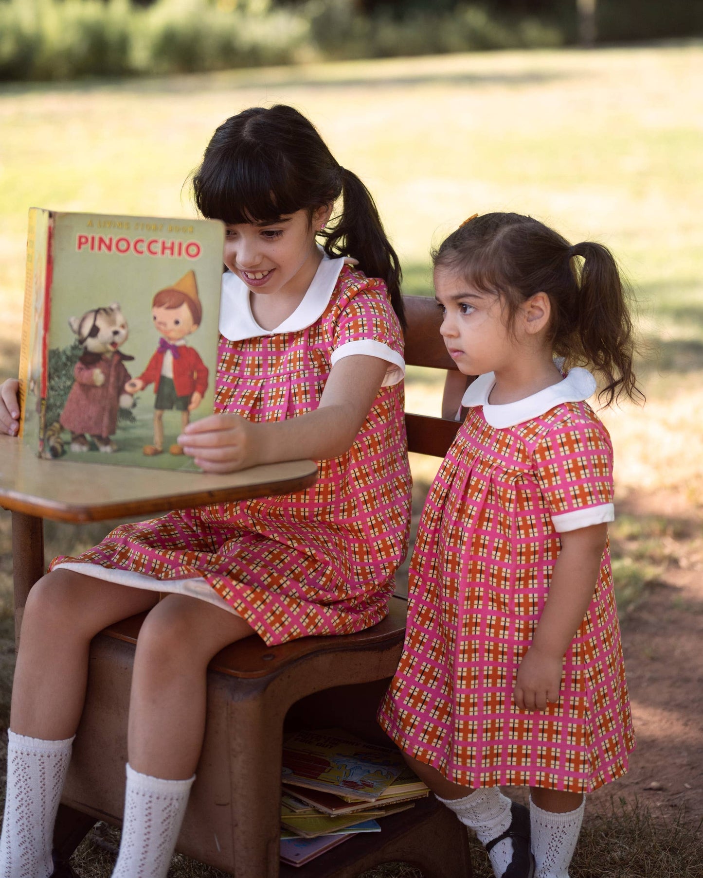 Pink Plaid Peter Pan Collar Girls Dress