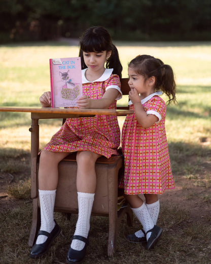 Pink Plaid Peter Pan Collar Girls Dress