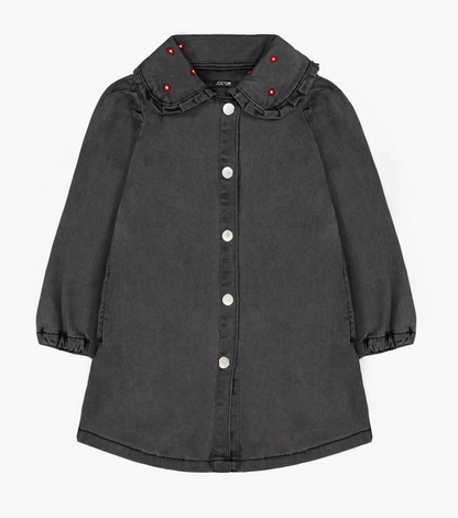 Embroidered Peter Pan Collar Denim Dress