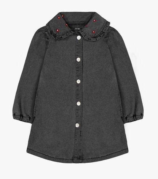 Embroidered Peter Pan Collar Denim Dress