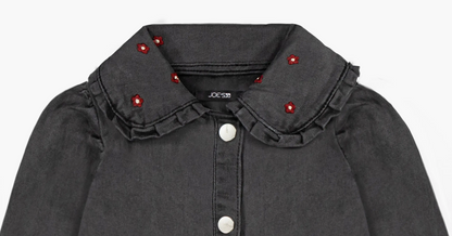 Embroidered Peter Pan Collar Denim Dress