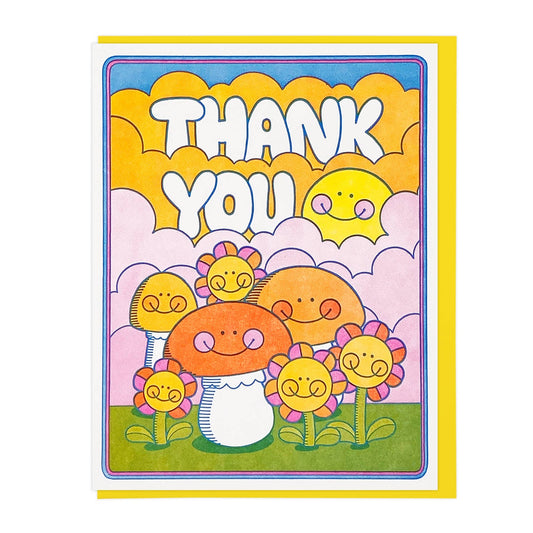 Thank You Mushrooms and Flowers - Greeting Card