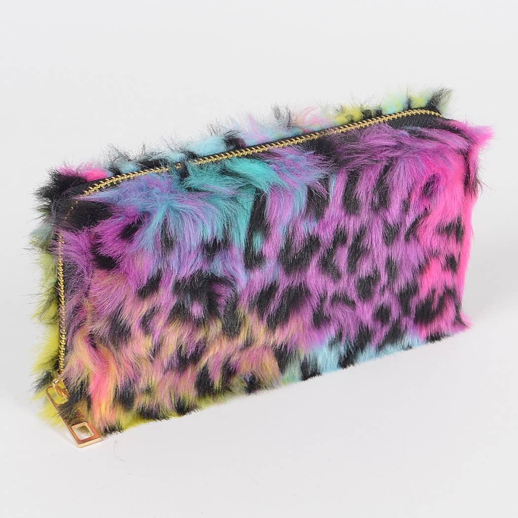 Rainbow Leopard Print Fur Wallet
