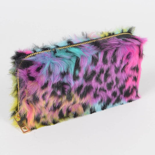 Rainbow Leopard Print Fur Wallet